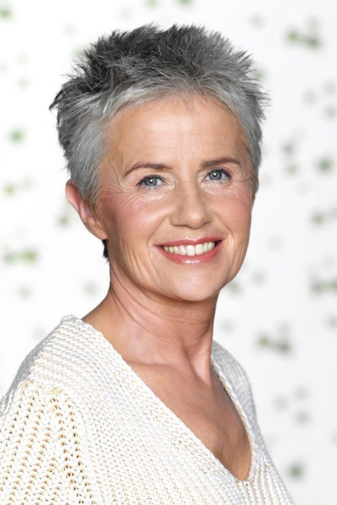 The spiky gray hair 15 Beautiful Gray Hairstyles that Suit All Women Over 50 - 36
