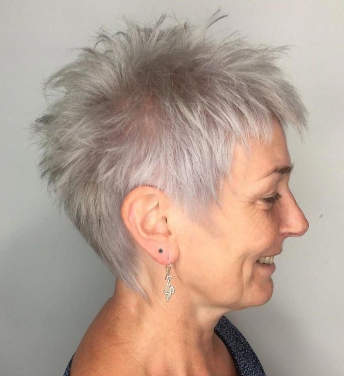The spiky gray hair. 15 Beautiful Gray Hairstyles that Suit All Women Over 50 - 37