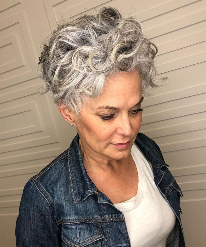 Silver Gray Curls. 10 Hottest Hair Color Trends to Cover Gray Hair - 31