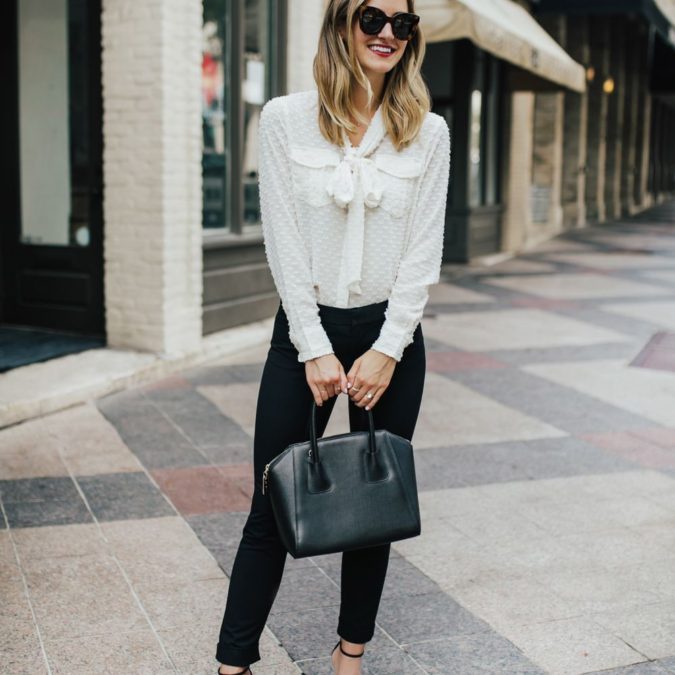White blouse black pants. What Women Should Wear for a Business Meeting [60+ Outfit Ideas] - 37