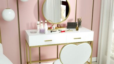 A table set with round regular mirror 1 Hottest 50+ Stylish Makeup Vanity Ideas - 24
