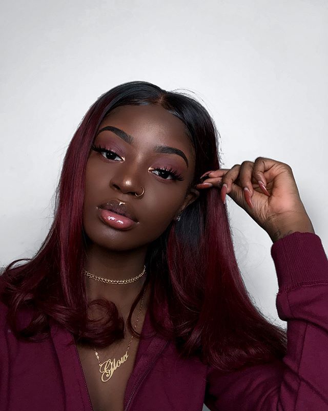 Burgundy 5 +35 Hottest Hair Color Trends for Dark-Skinned Women - 42