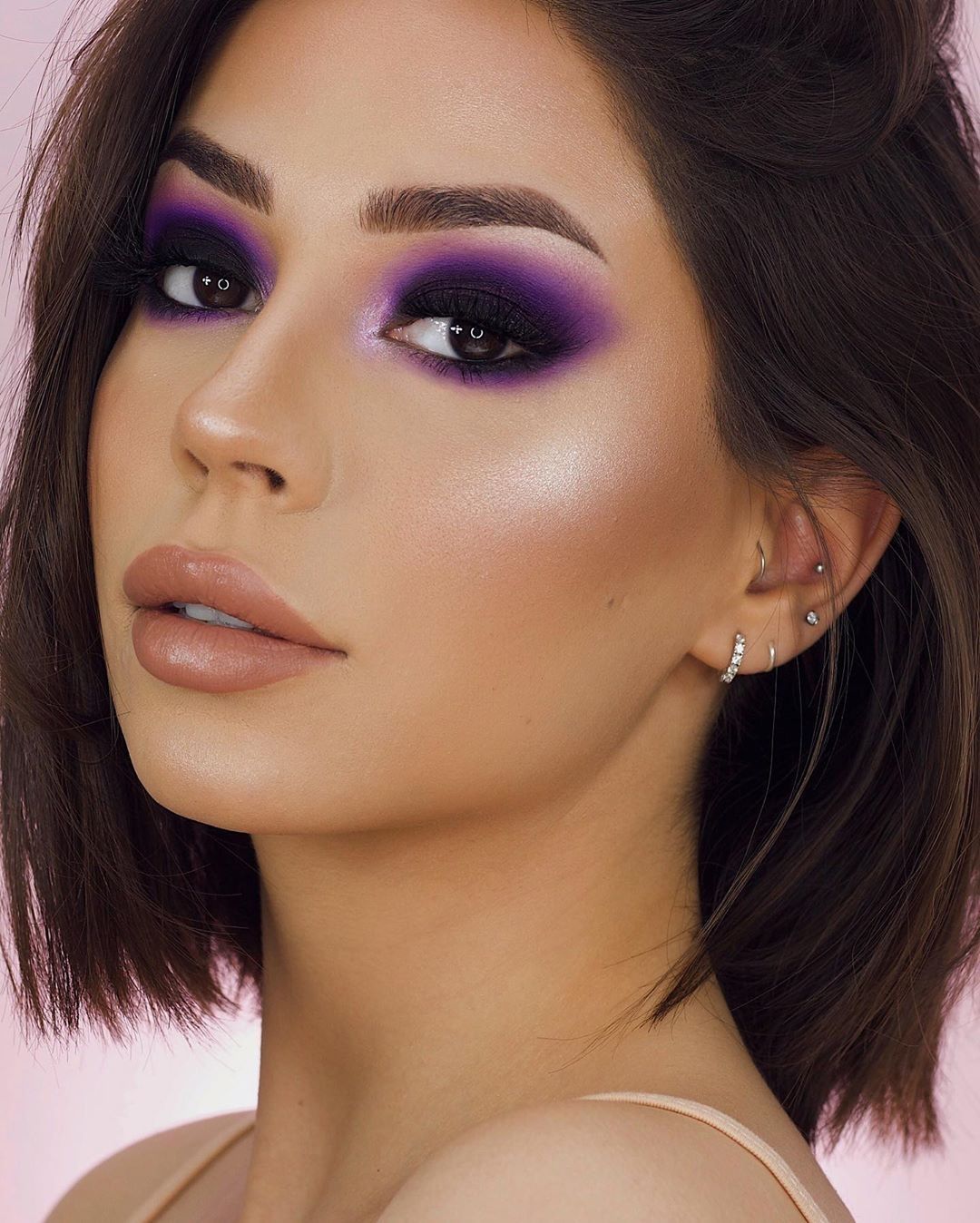 Dark-outlined-Purple-Color-Smokey-Eyes.. 60+ Hottest Smokey Eye Makeup Looks in 2022