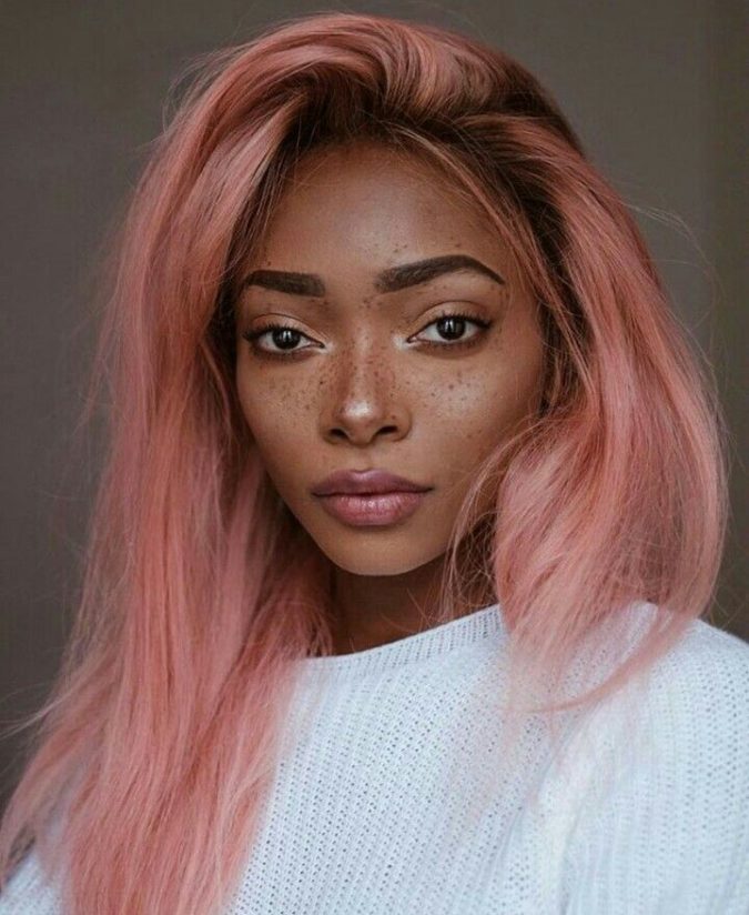 Peachy Pink. 1 +35 Hottest Hair Color Trends for Dark-Skinned Women - 20