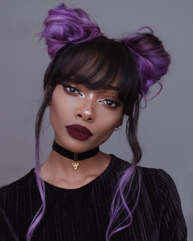 Purple Highlights. 1 +35 Hottest Hair Color Trends for Dark-Skinned Women - 12