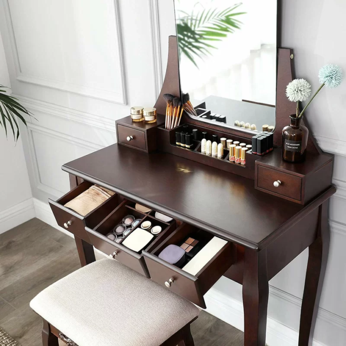 Table with multiple storage space. 1 Hottest 50+ Stylish Makeup Vanity Ideas - 12