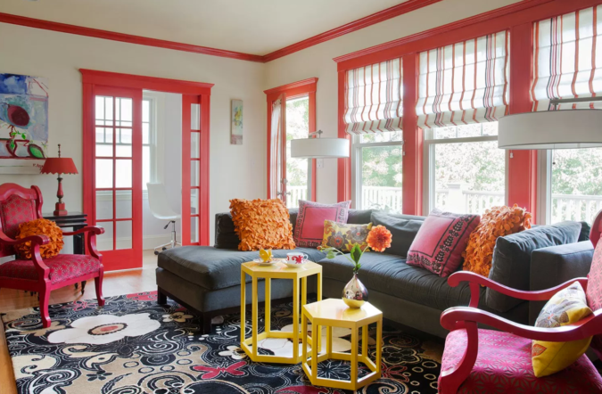 Vibrant-trim-living-room-675x442 70+ Hottest Colorful Living Room Decorating Ideas in 2022