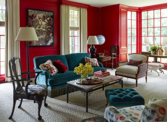 Vibrant trim.. 70+ Hottest Colorful Living Room Decorating Ideas - 71