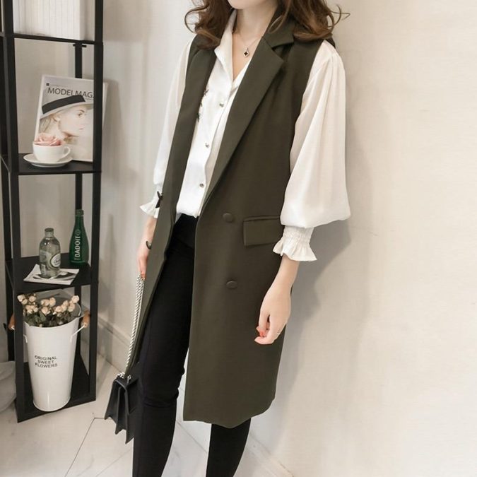 women oufit long waist coat vest What Women Should Wear for a Business Meeting [60+ Outfit Ideas] - 11
