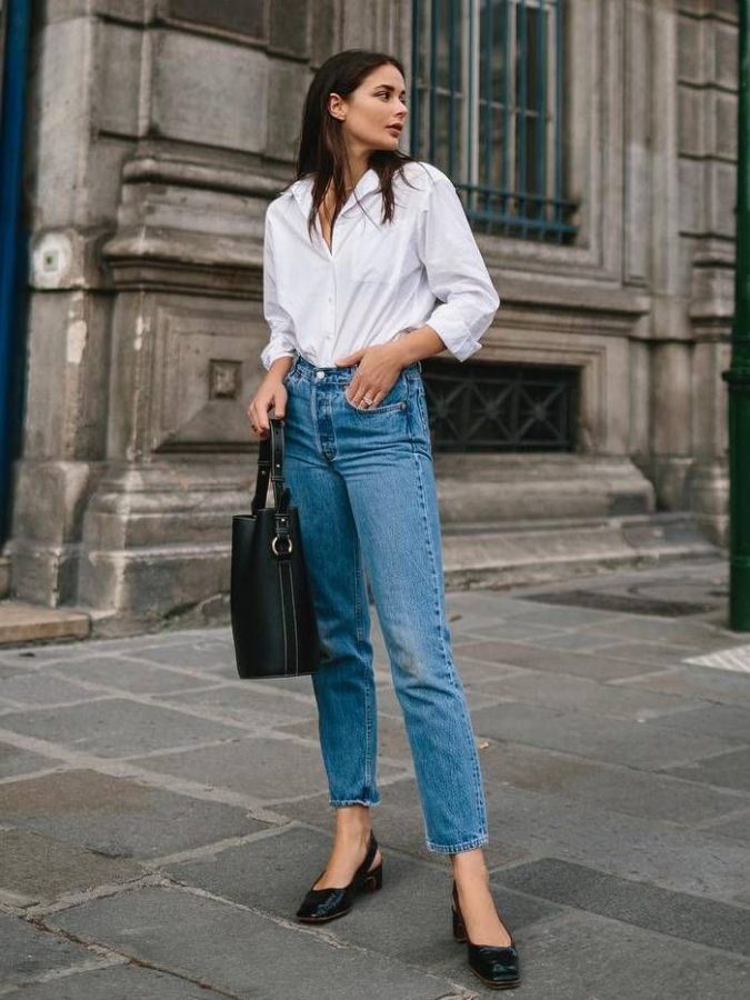 women outfit jeans white shirt What Women Should Wear for a Business Meeting [60+ Outfit Ideas] - 4