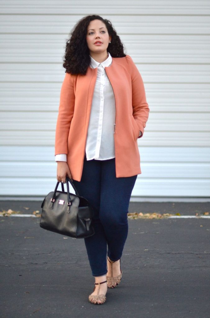 115+ Elegant Work Outfit Ideas for Plus Size Ladies 1 Button shirt sweater and pants. 115+ Elegant Work Outfit Ideas for Plus Size Ladies - 1