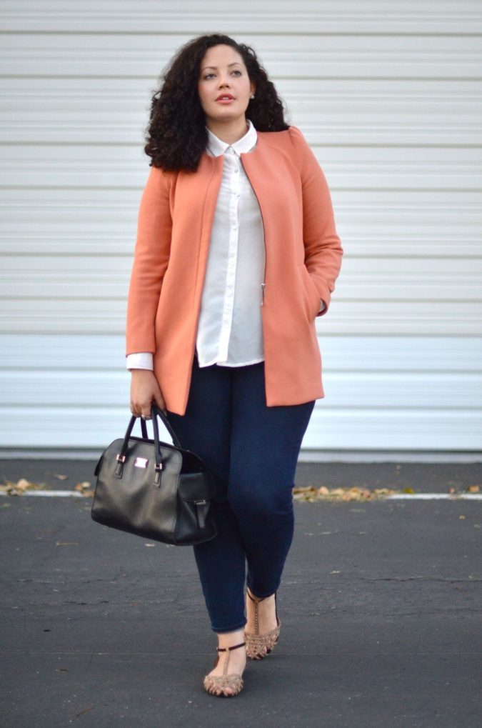 Button shirt sweater and pants. 115+ Elegant Work Outfit Ideas for Plus Size Ladies - 1