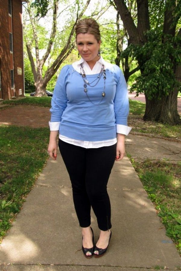 Button-shirt-sweater-and-pants..-1 115+ Elegant Work Outfit Ideas for Plus Size Ladies