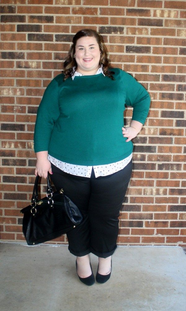 Button-shirt-sweater-and-pants 115+ Elegant Work Outfit Ideas for Plus Size Ladies