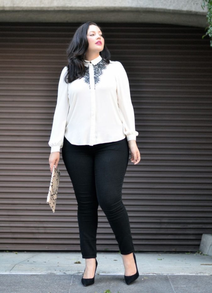 Button top and trousers.. 115+ Elegant Work Outfit Ideas for Plus Size Ladies - 2