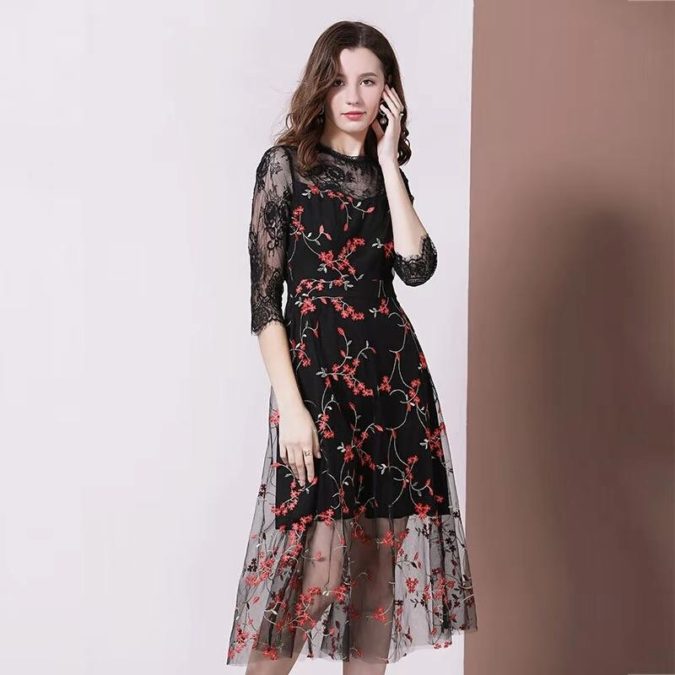 Embroidered flower dress . 120+ Breathtaking Birthday Party Outfits for Ladies - 16
