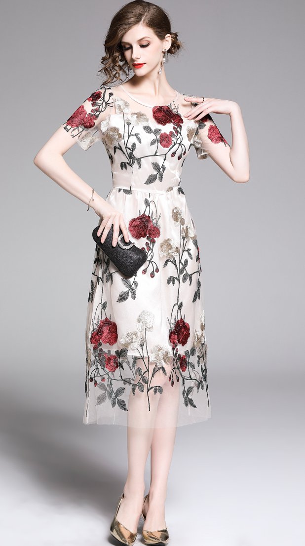 120+ Breathtaking Birthday Party Outfits for Ladies 12 Embroidered flower dress 120+ Breathtaking Birthday Party Outfits for Ladies - 12
