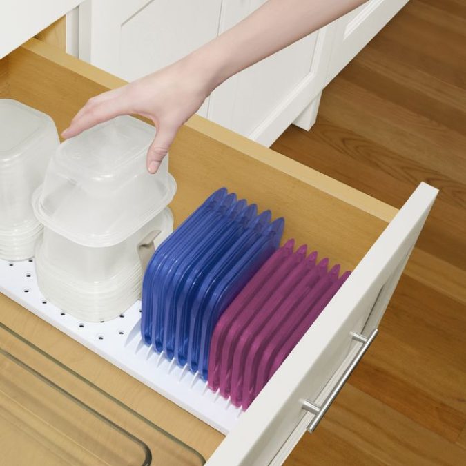 Food container drawer organizer. 100+ Smartest Storage Ideas for Small Kitchens - 41