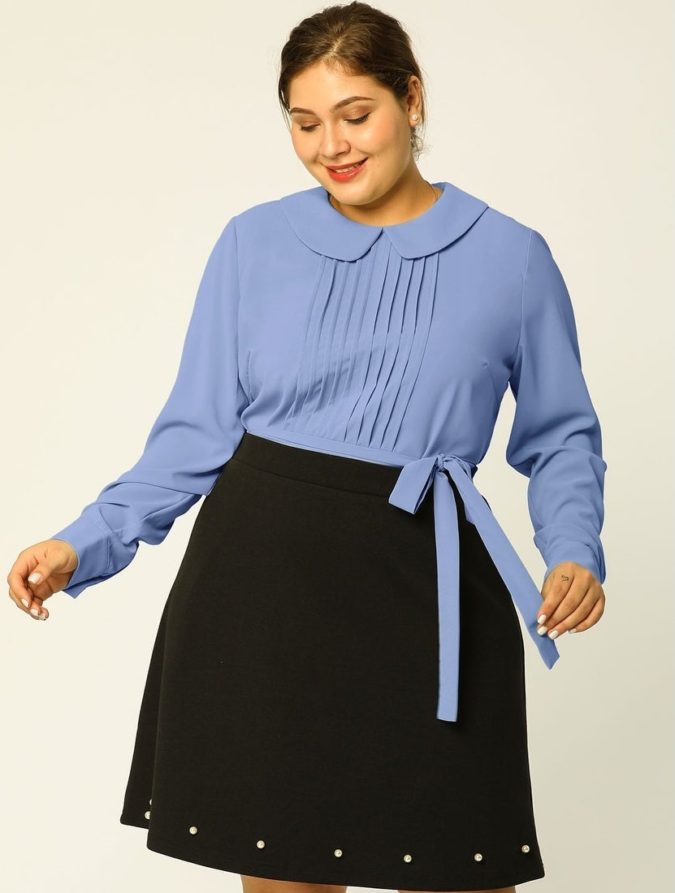 115+ Elegant Work Outfit Ideas for Plus Size Ladies 7 Long sleeve blouse and skirt 115+ Elegant Work Outfit Ideas for Plus Size Ladies - 7