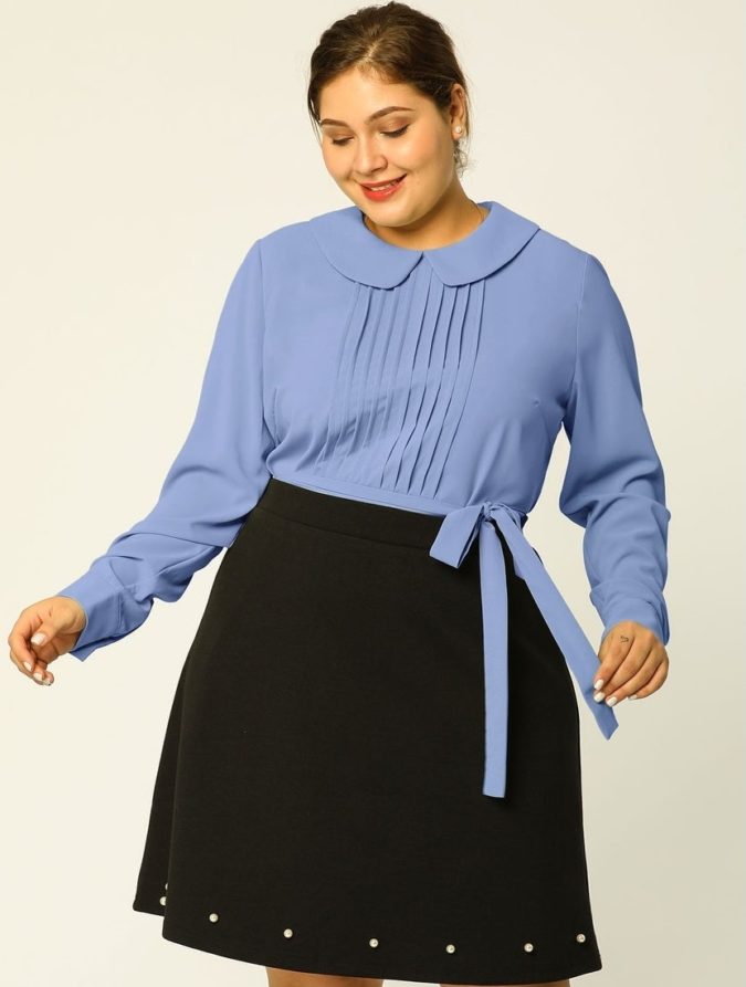 Long-sleeve-blouse-and-skirt-675x893 115+ Elegant Work Outfit Ideas for Plus Size Ladies