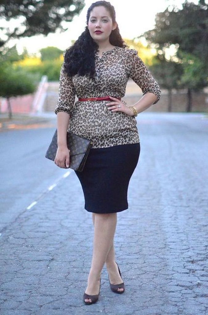 Long-sleeve-blouse-and-skirt..-675x1019 115+ Elegant Work Outfit Ideas for Plus Size Ladies