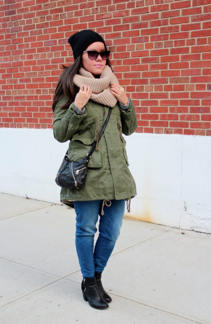 Parka jacket and a scarf 140+ Lovely Women's Outfit Ideas for Winter - 6