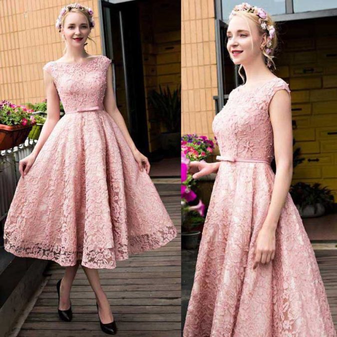 Pink lace dress. 2 120 Splendid Women's Outfits for Evening Weddings - 73