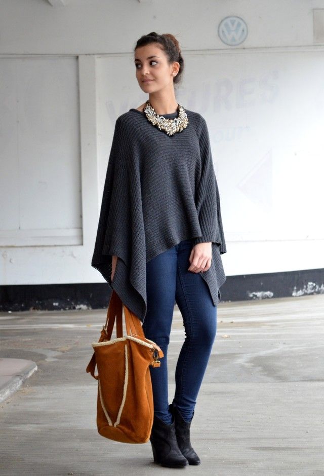 140+ Lovely Women's Outfit Ideas for Winter 9 Poncho jacket and jeans 1 140+ Lovely Women's Outfit Ideas for Winter - 9