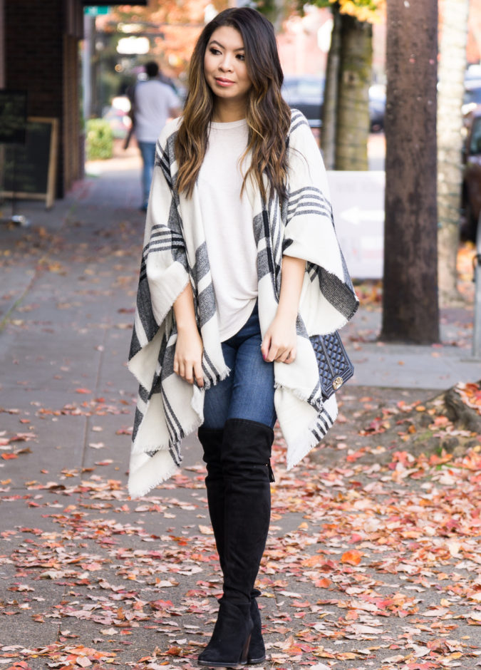 140+ Lovely Women's Outfit Ideas for Winter 11 Poncho jacket and jeans.. 4 140+ Lovely Women's Outfit Ideas for Winter - 11
