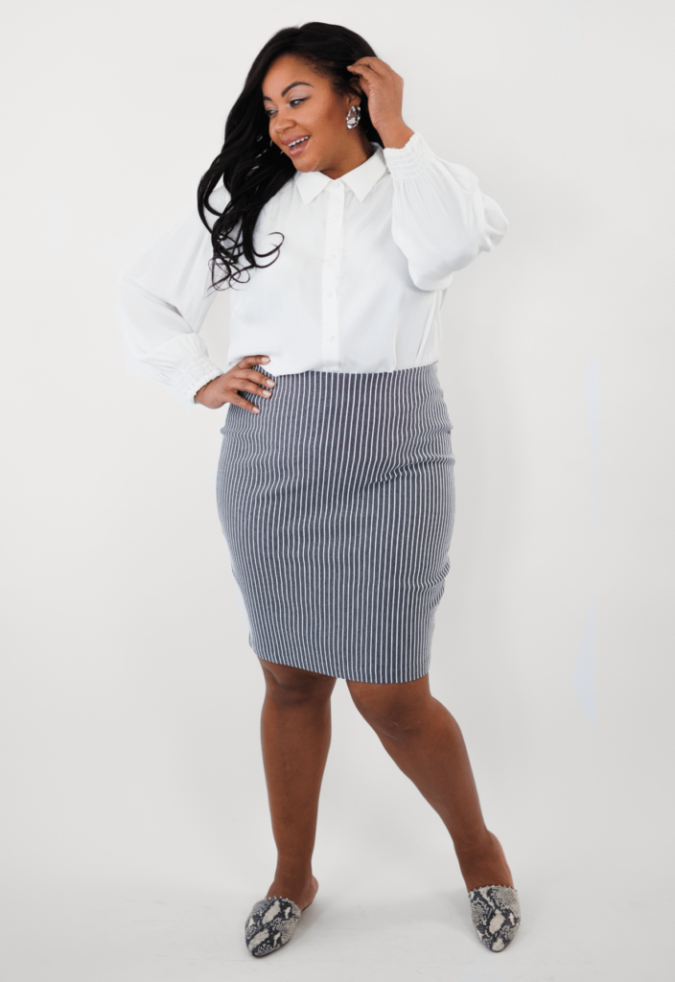 Skirt and shirt 115+ Elegant Work Outfit Ideas for Plus Size Ladies - 8