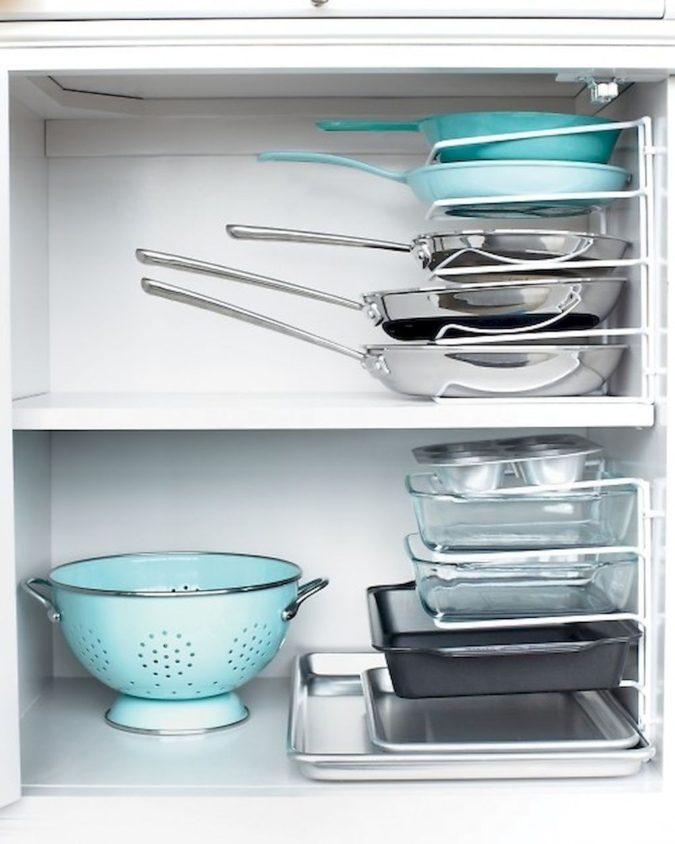 Storing pans sideways. 1 100+ Smartest Storage Ideas for Small Kitchens - 38