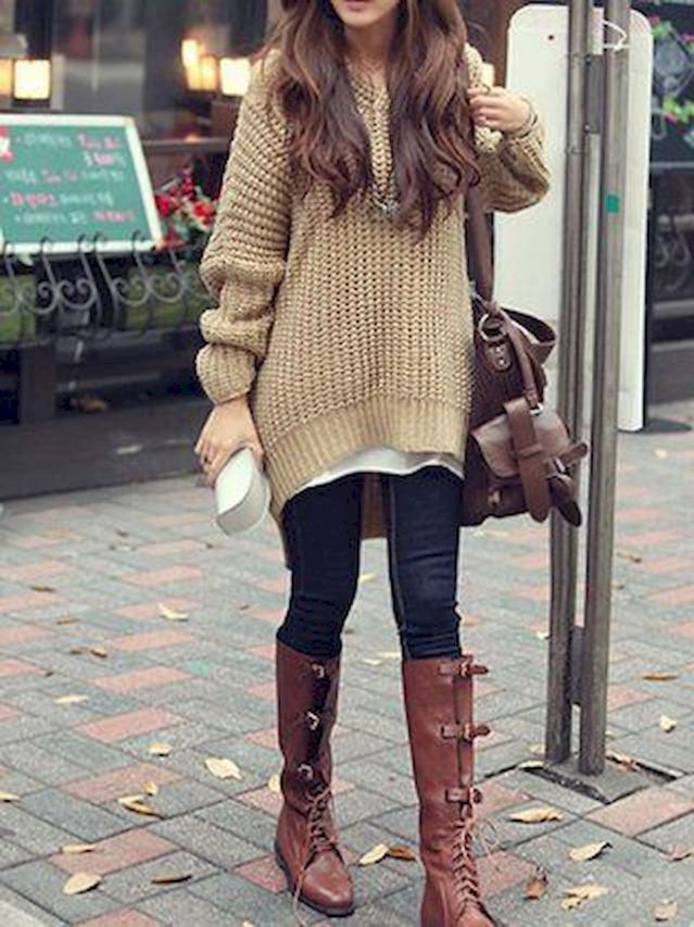 Sweater and boots. 4 140+ Lovely Women's Outfit Ideas for Winter - 8