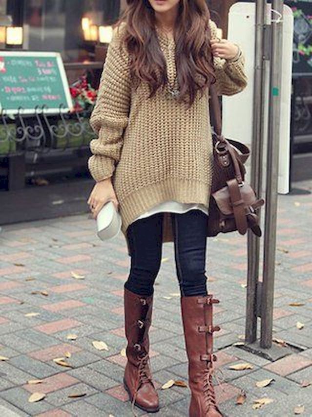 Sweater and boots. 4 140+ Lovely Women's Outfit Ideas for Winter - 8