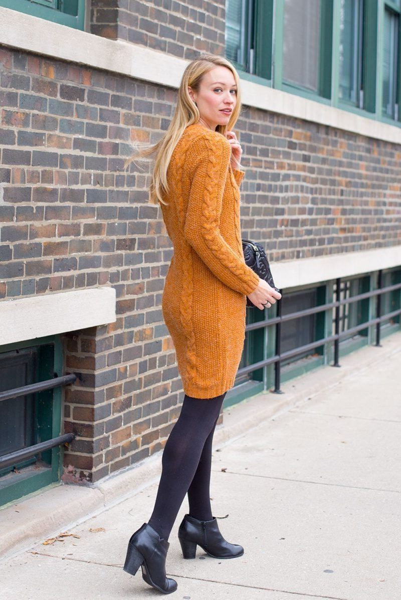 Sweater dress and hose. 2 e1601773390726 140+ Lovely Women's Outfit Ideas for Winter - 22