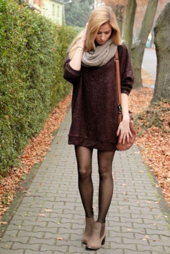 Sweater dress and hose. 3 140+ Lovely Women's Outfit Ideas for Winter - 20