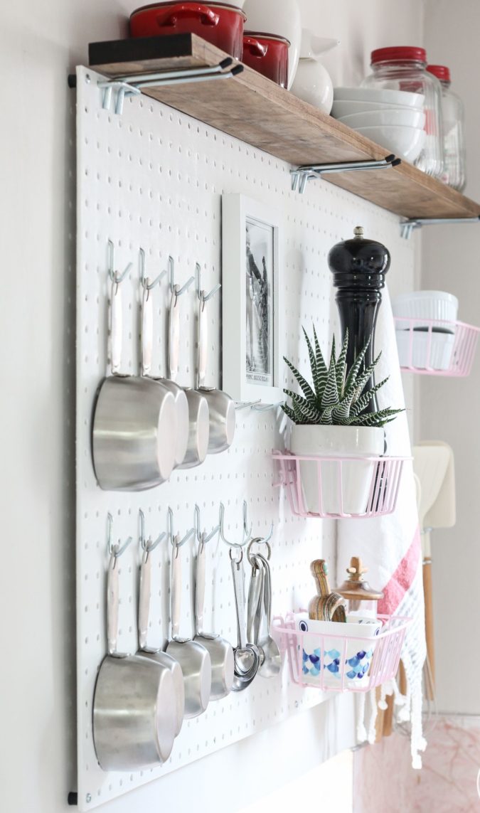Using a peg board. 1 100+ Smartest Storage Ideas for Small Kitchens - 50