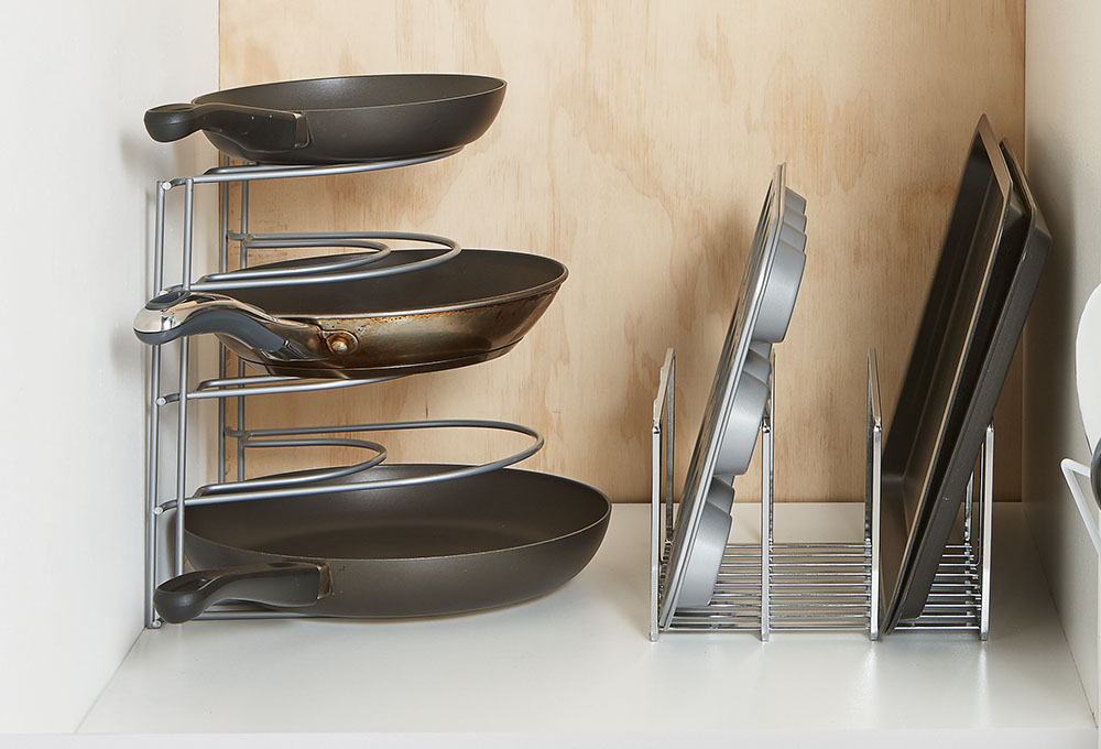Using-expandable-cookware-organizer-1 100+ Smartest Storage Ideas for Small Kitchens in 2021