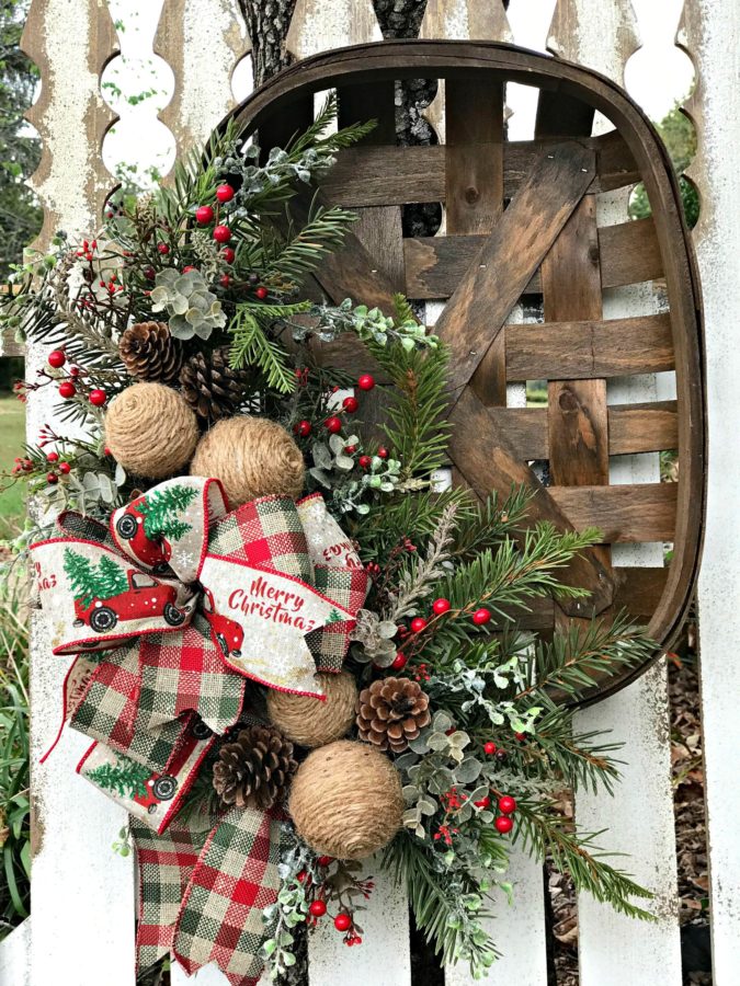 A vintage tobacco basket. 60+Untraditional Christmas Decorations to Transform Your Home Look This Year - 15
