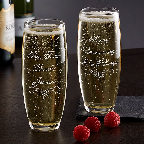 70+ Hottest Marriage Anniversary Decoration Ideas at Home 16 Customized glass of champagne. 2 70+ Hottest Marriage Anniversary Decoration Ideas at Home - 16