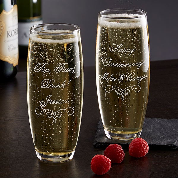 Customized glass of champagne. 2 70+ Hottest Marriage Anniversary Decoration Ideas at Home - 16