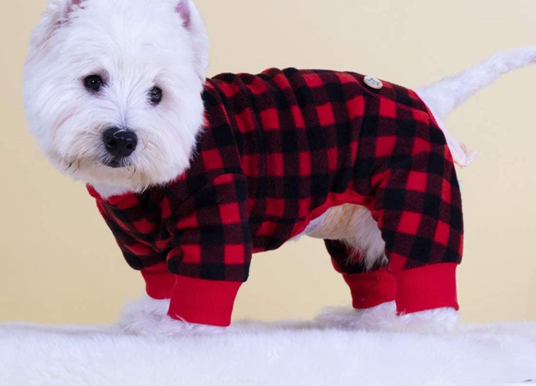 Kyeese-Dog-Pajamas-Plaid-for-Small-Dogs-Red-Buffalo-Check-Dog-Pajama-Onesie.. Cutest 10 Pajamas for Dogs on Amazon in 2022