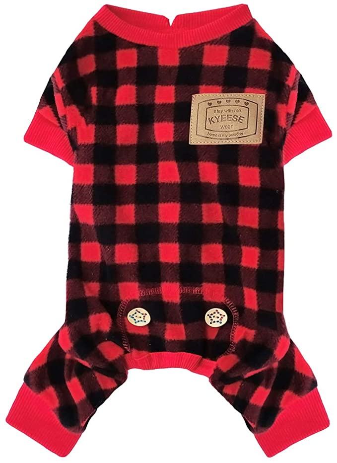 Kyeese-Dog-Pajamas-Plaid-for-Small-Dogs-Red-Buffalo-Check-Dog-Pajama-Onesie. Cutest 10 Pajamas for Dogs on Amazon in 2022