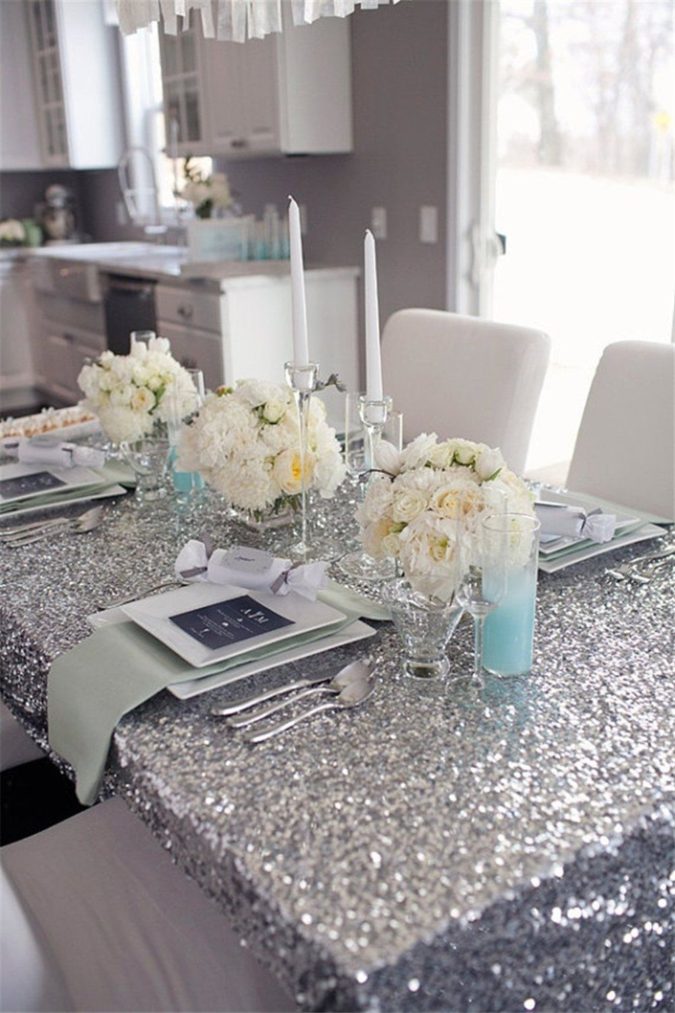 Silver Glitter party table 70+ Hottest Marriage Anniversary Decoration Ideas at Home - 26
