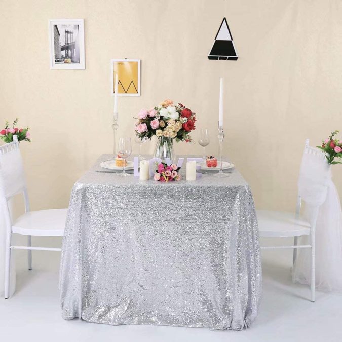 Silver Glitter party table.. 70+ Hottest Marriage Anniversary Decoration Ideas at Home - 28
