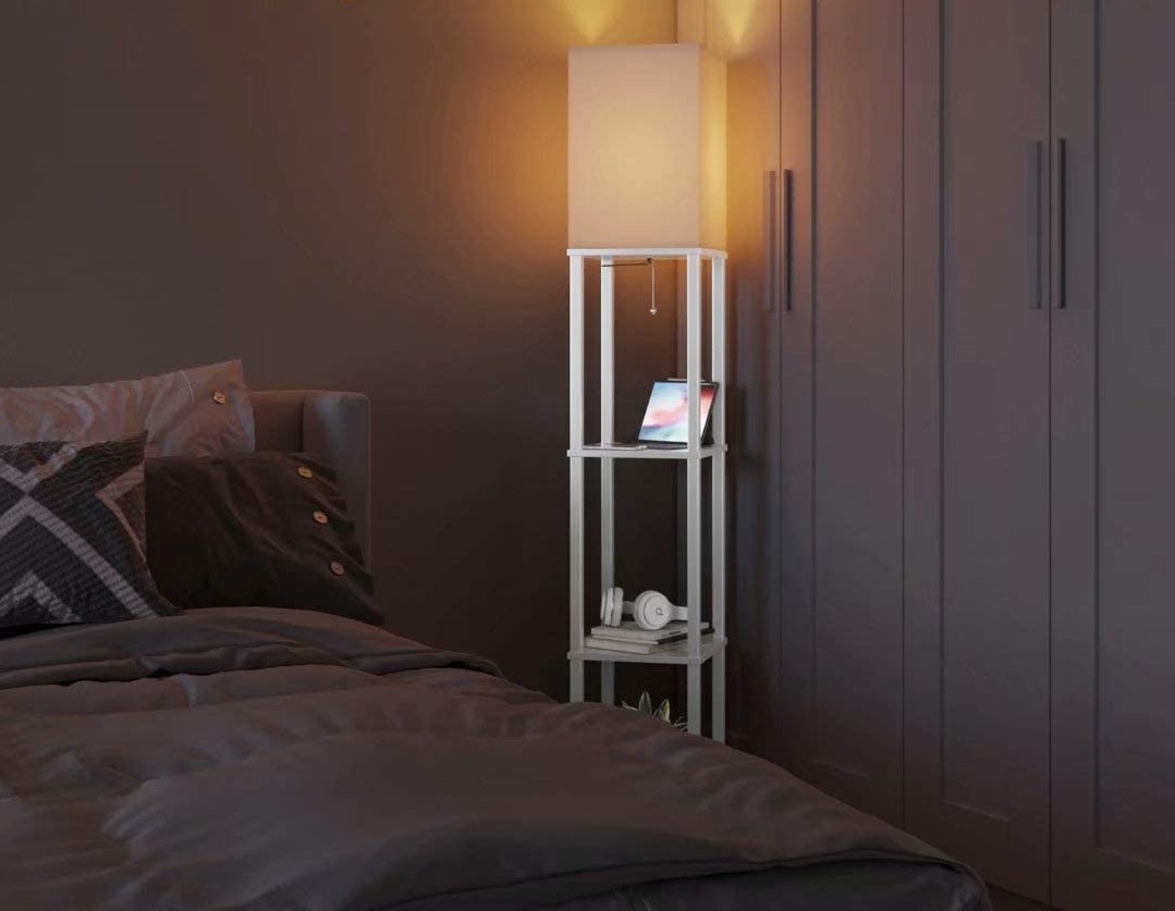 10 Unique Floor Lamps to Brighten Your Living Room 13 Add LED Modern Shelf Floor Lamp with White Lamp Shade. 10 Unique Floor Lamps to Brighten Your Living Room - 13