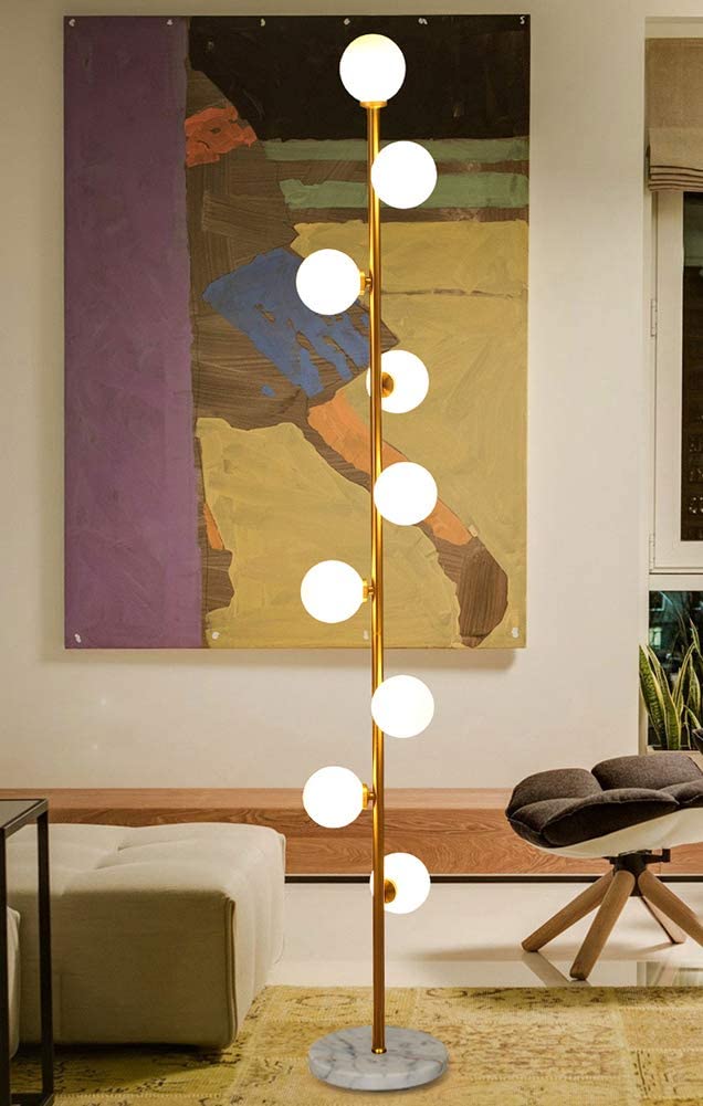 Hsyile Lighting KU300205 White Glass Shade and Marble Base Elegant Modern Creative Floor Lamp for Living Room,Bedroom,Office,6 Lights