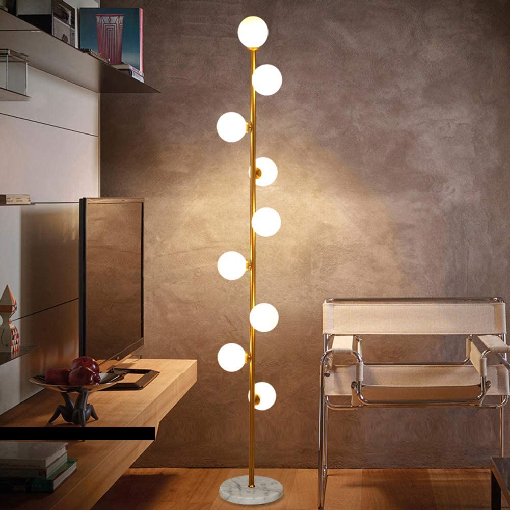 Hsyile Lighting KU300205 White Glass Shade and Marble Base Elegant Modern Creative Floor Lamp for Living Room,Bedroom,Office,6 Lights