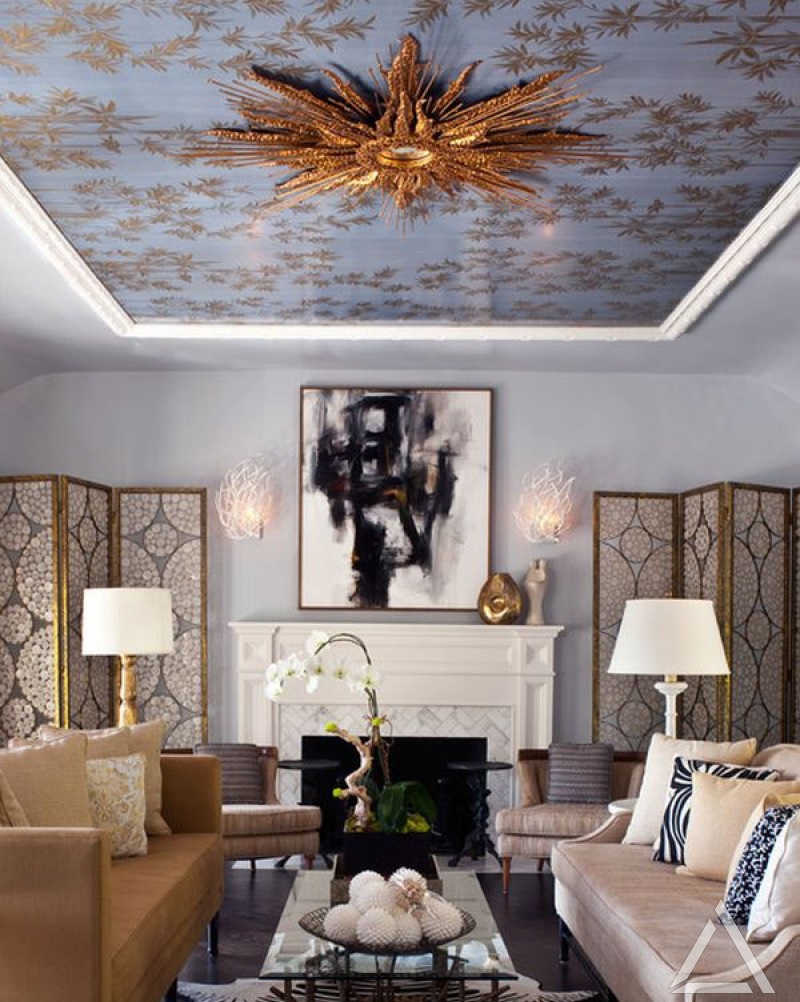 Modern-wallpaper-ceiling-4 +70 Unique Ceiling Design Ideas for Your Living Room