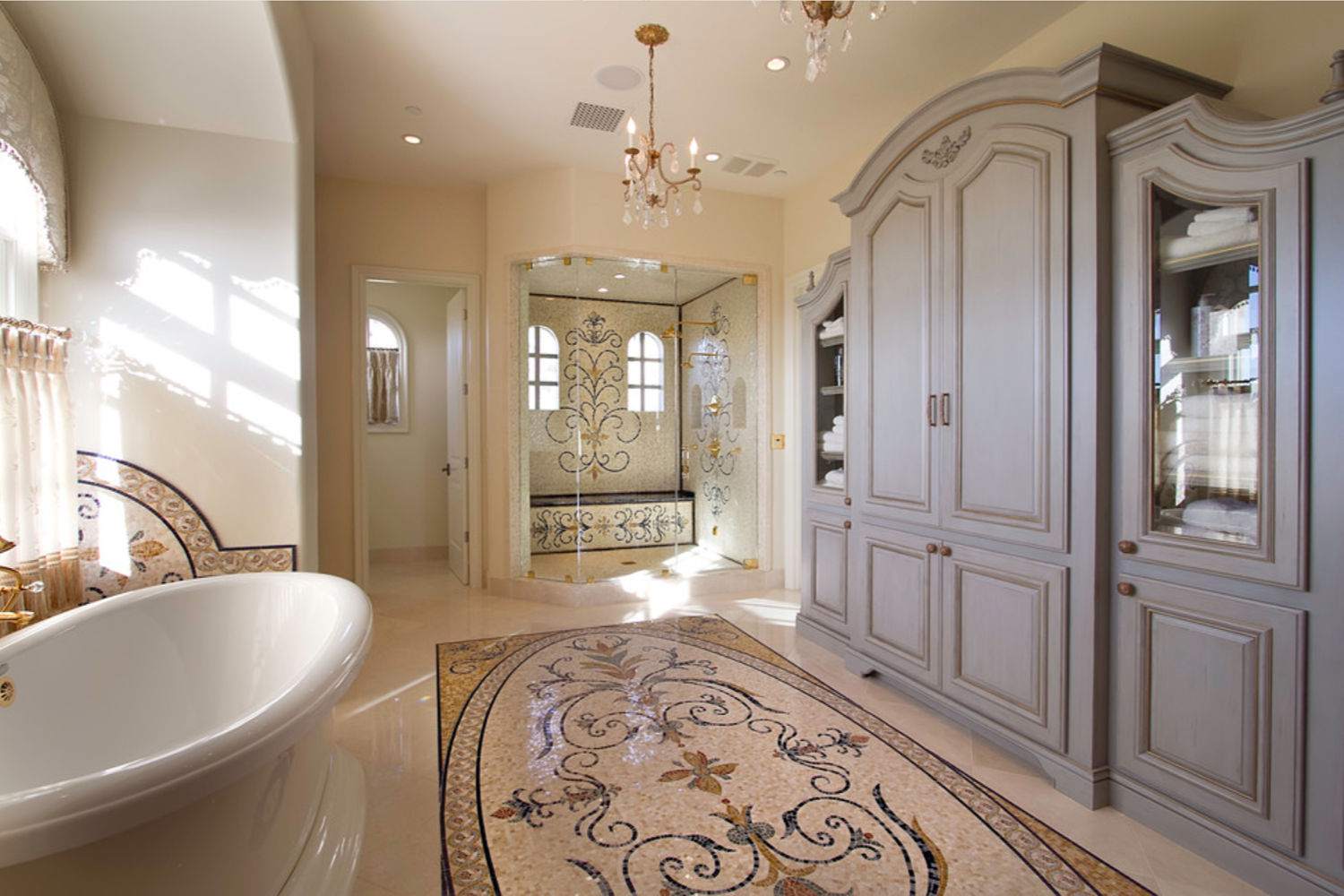 Tile-rug. Best +60 Ideas to Enhance Your Bathroom’s Luxuriousness