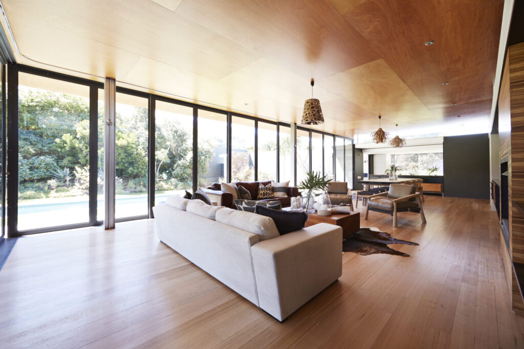 Undulating plywood ceiling.. +70 Unique Ceiling Design Ideas for Your Living Room - 35